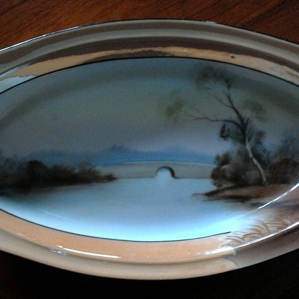 Noritake hand painted bridge over water serving